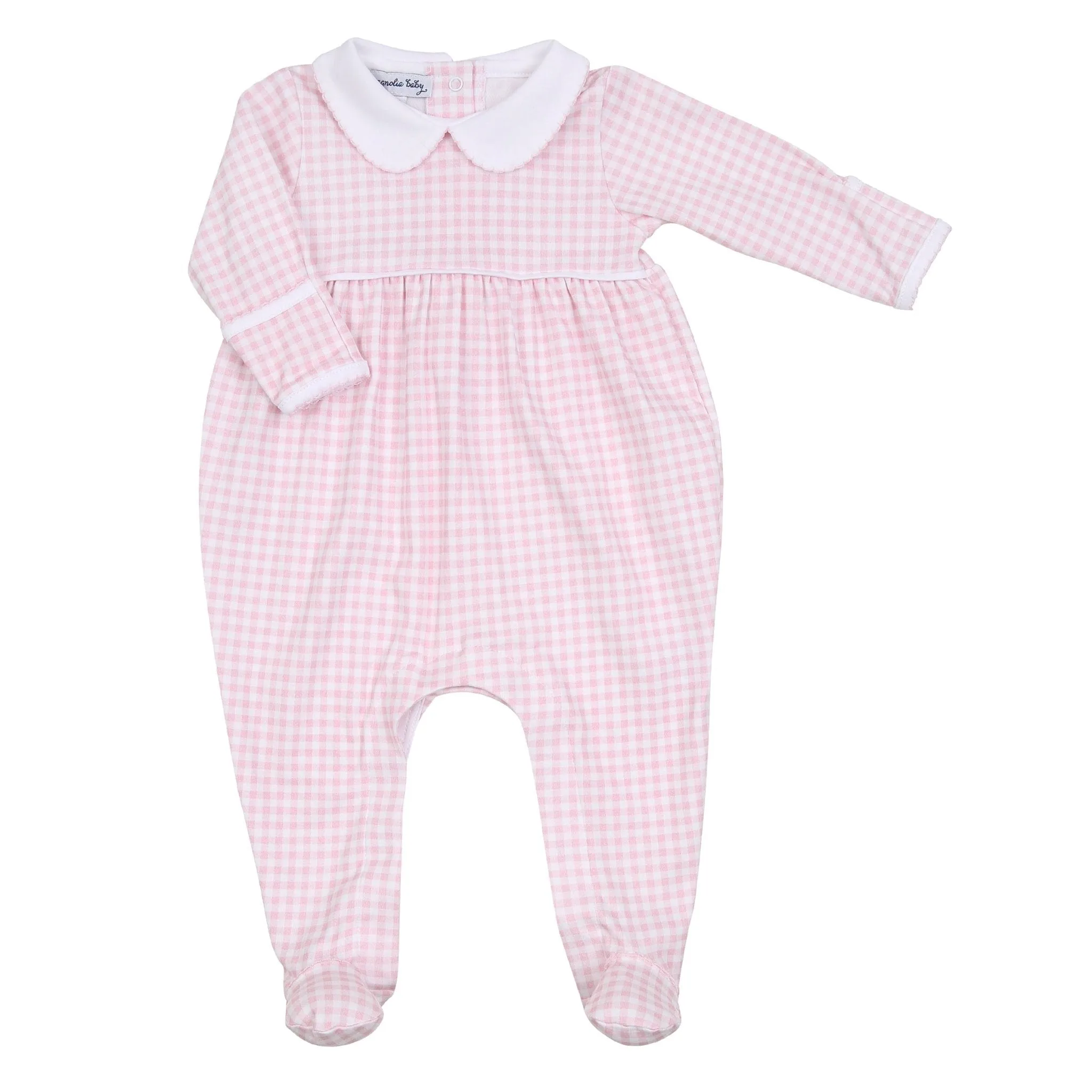Mini Checks Collared Footie - Pink